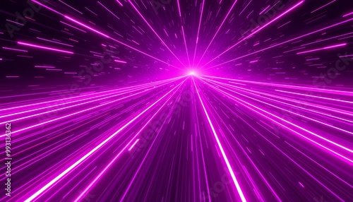 Neon Curved Magenta and Violet Lines Flowing Through Dark Futuristic Landscape