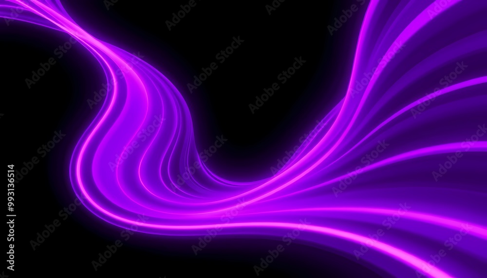 Neon Curved Purple and Pink Lines Flowing Through Dark Sci-Fi Landscape Neon Curved Purple and Pink Lines Flowing Through Dark Sci-Fi Landscape