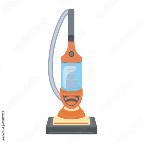 Orange vacuum cleaner in flat design. Vertical hoover, housekeeping appliance. Vector illustration isolated.