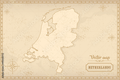 Map of Netherlands in the old style, brown graphics in retro fantasy style