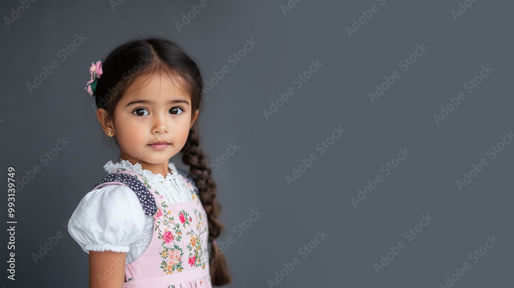 Indonesian little girl wearing traditional bavarian dirndl cloth isolated Indonesian little girl wearing traditional bavarian dirndl cloth isolated