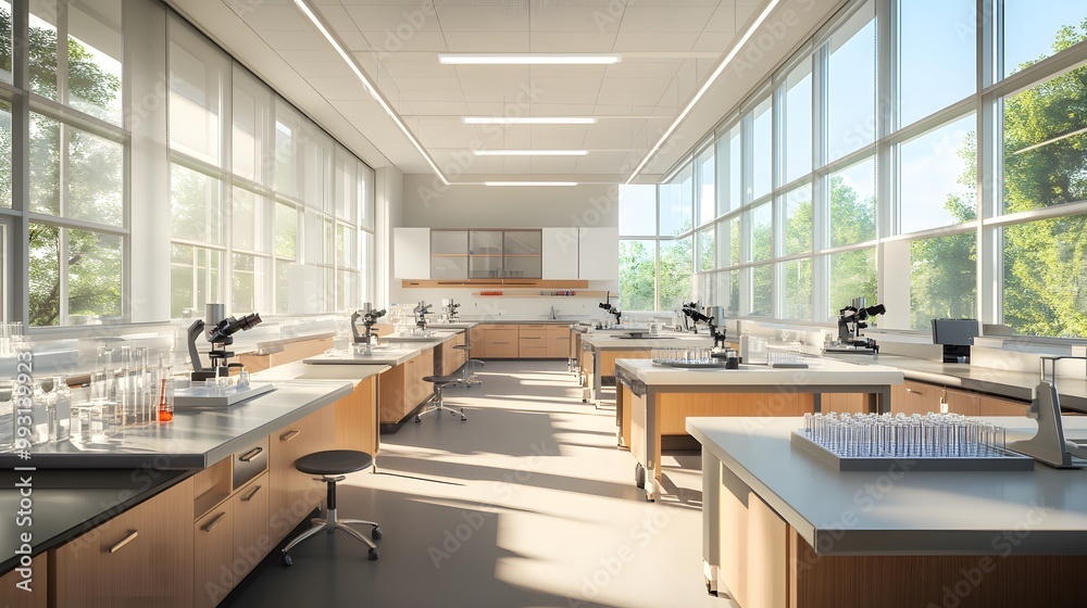 Modern Laboratory with Sunlight Streaming Through Windows Modern Laboratory with Sunlight Streaming Through Windows