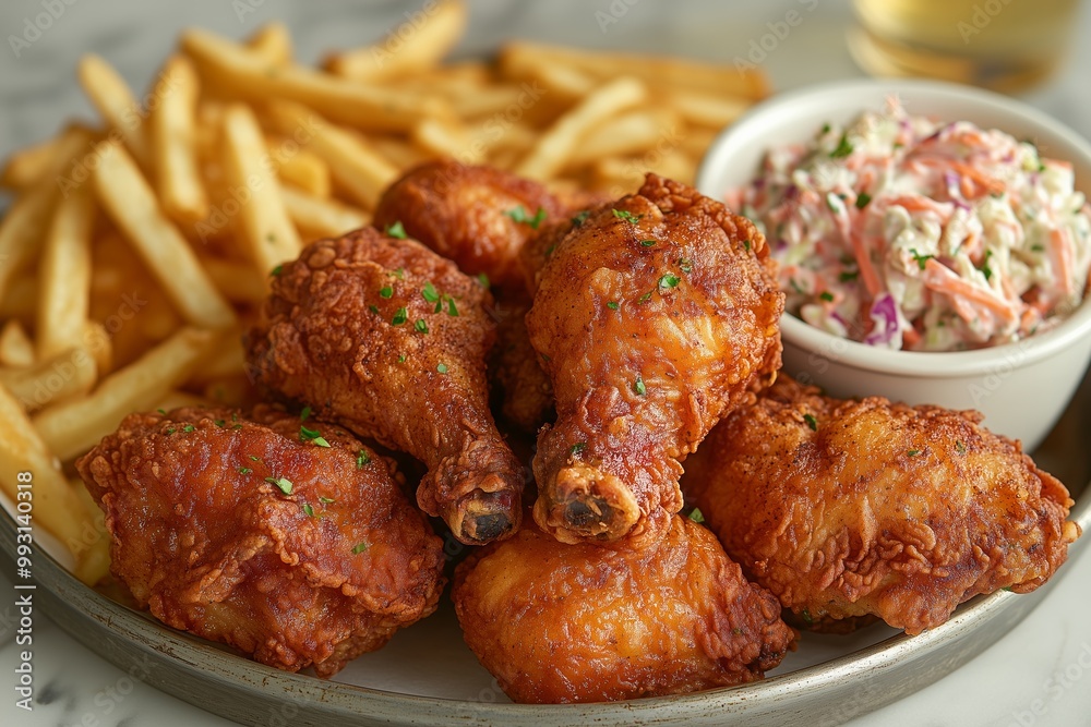 Classic Fried Chicken Meal with Fries and Coleslaw