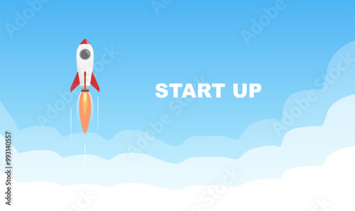 Business start up concept, startup business project, financial planning concept with rocket launch vector illustration,	