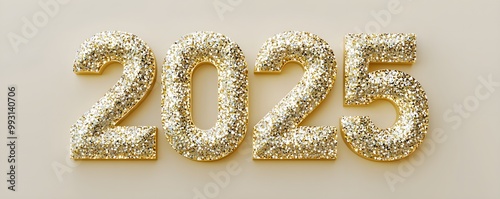 Shimmering golden number 2025 symbolizes the upcoming year, perfect for celebrations, planning, and festive events.