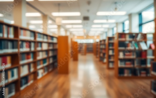 Abstract blurred public library interior space. blurry room with bookshelves by defocused effect. use for background or backdrop in business or education concepts