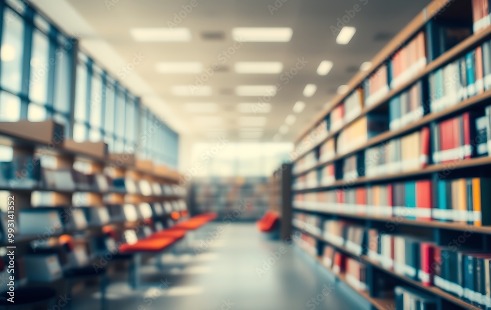 Fototapeta premium Abstract blurred public library interior space. blurry room with bookshelves by defocused effect. use for background or backdrop in business or education concepts