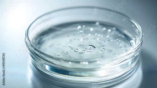 Clear Liquid with Air Bubbles in a Petri Dish