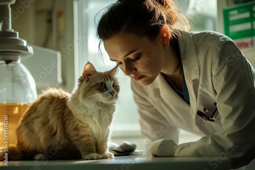 veterinary clinic, veterinarian doctor examines a cat. ai generation