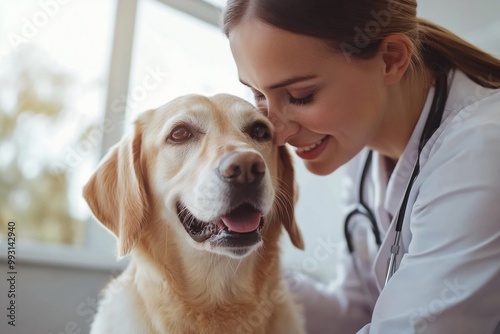 veterinary clinic, doctor veterinarian examines a dog. ai generation
