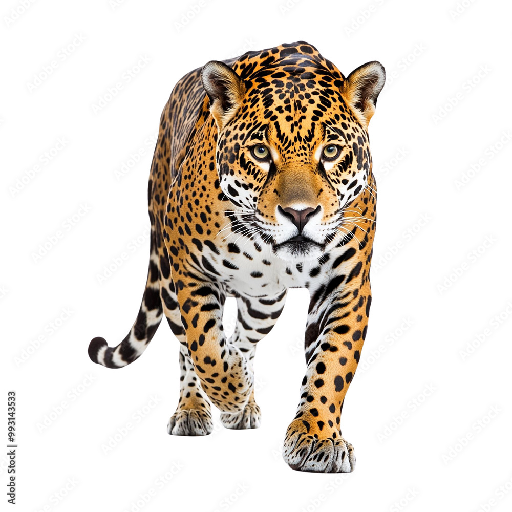 A majestic leopard walking confidently, showcasing its beautiful spotted fur and intense gaze, perfect for wildlife enthusiasts and nature project themes. A majestic leopard walking confidently, showcasing its beautiful spotted fur and intense gaze, perfect for wildlife enthusiasts and nature project themes.
