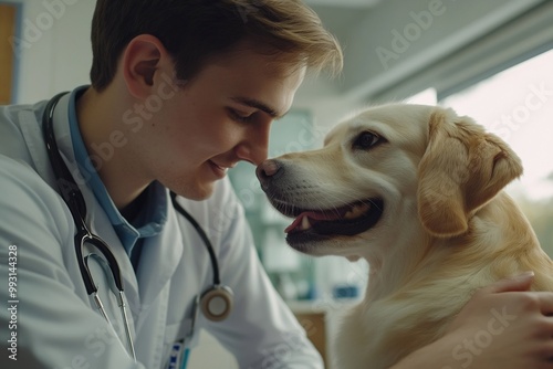 veterinary clinic, doctor veterinarian examines a dog. ai generation