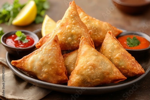 Golden Fried Samosas with Lemon and Chutney