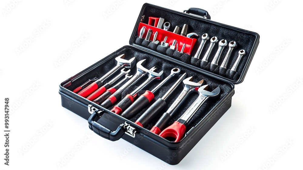 Set of tools in a tool box isolated on a white background. Set of tools in a tool box isolated on a white background.