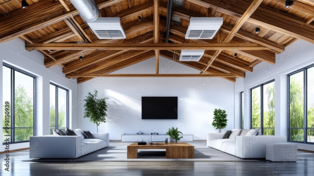 Naklejka premium Modern Living Room with HVAC System and Natural Light