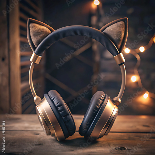 headphones on a tableheadphones, music, audio, sound, isolated, equipment, technology, dj, stereo, object, headset, black, white, listen, earphone, earphones, studio, entertainment, listening, headpho photo