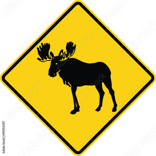 Moose, Advance Road Warning Signs Collection Featuring Bicycles, Pedestrians, Deer, Cattle, Farm Vehicles, and Wildlife. Road signs in the United States.