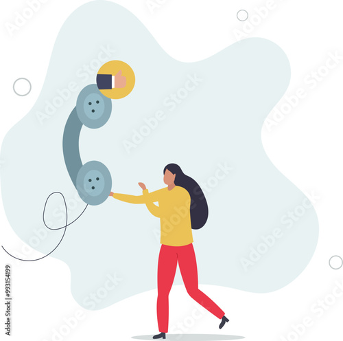 Telephone call expert to generate lead or sales, success telemarketing tell promotion to prospect or client concept,.flat design with people.