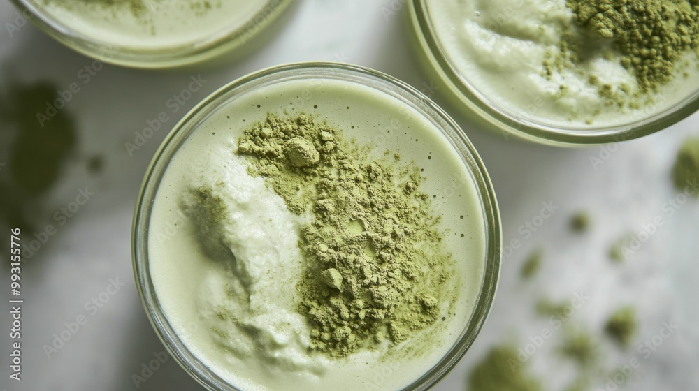 Creamy Matcha and Vanilla Powder Mix in Bowls Creamy Matcha and Vanilla Powder Mix in Bowls