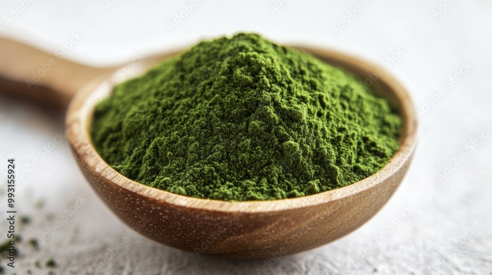 Vibrant Moringa Powder in Wooden Bowl