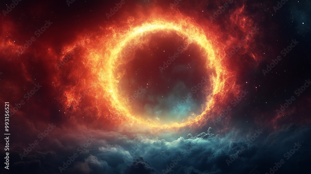 Round design, red green gradient aurora background in the middle Round design, red green gradient aurora background in the middle