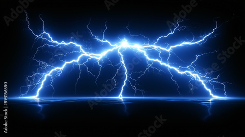 a scene full of lightning and electric rays isolated on a empty plain clean black background