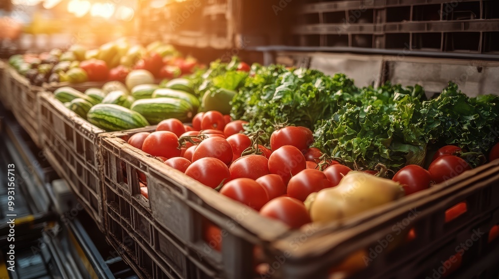 Freshly harvested vegetables in crates, showcasing vibrant colors and healthy produce ready for market or cooking. Freshly harvested vegetables in crates, showcasing vibrant colors and healthy produce ready for market or cooking.