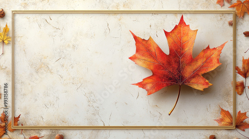 A maple leaf with a golden border on a light background photo