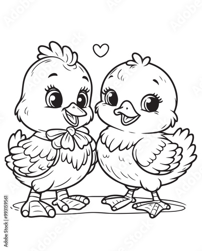 Kid coloring page chick pose 