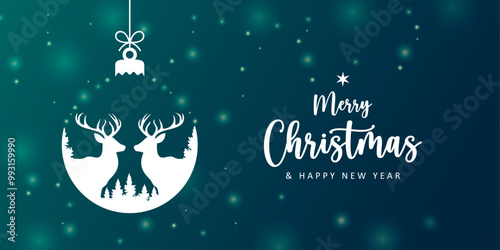 christmas greeting card with decorative deer ball vector illustration