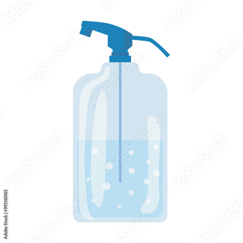 Water bottle with siphon in flat design. Sparkling mineral drink tool. Vector illustration isolated.