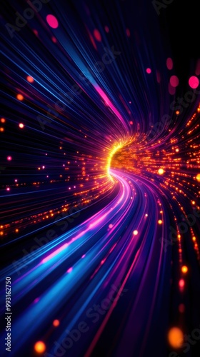 Vibrant light trails in motion creating a mesmerizing visual effect with colorful bokeh elements.
