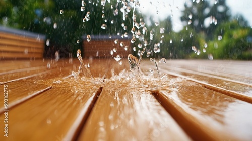 Wallpaper Mural Water Splashing on Wooden Deck in Natural Light Torontodigital.ca