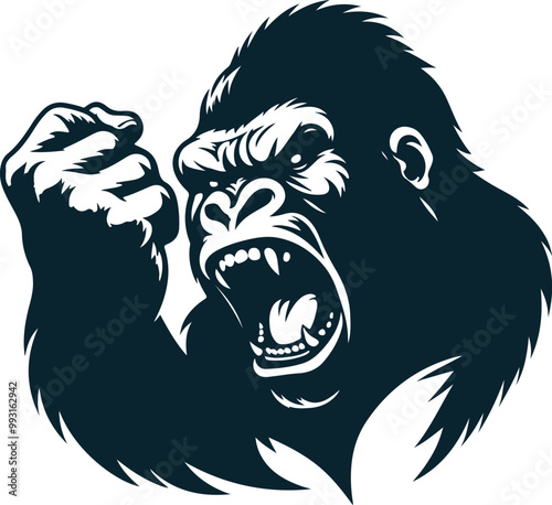 Angry Gorilla Silhouette Vector image. on white background