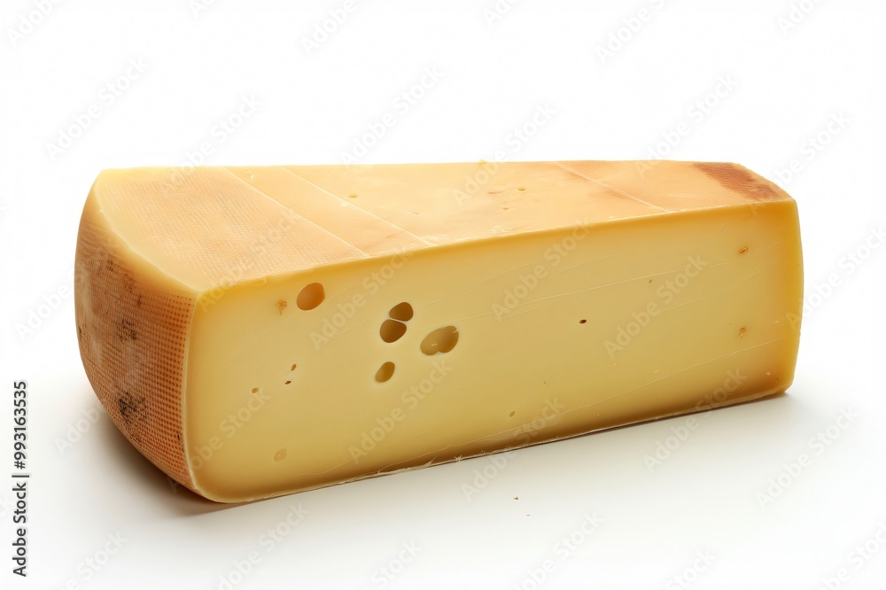 Large triangle of swiss cheese on a white background, showcasing its holes and yellow hue. Rich in calcium and protein, perfect for snacks or meals Large triangle of swiss cheese on a white background, showcasing its holes and yellow hue. Rich in calcium and protein, perfect for snacks or meals