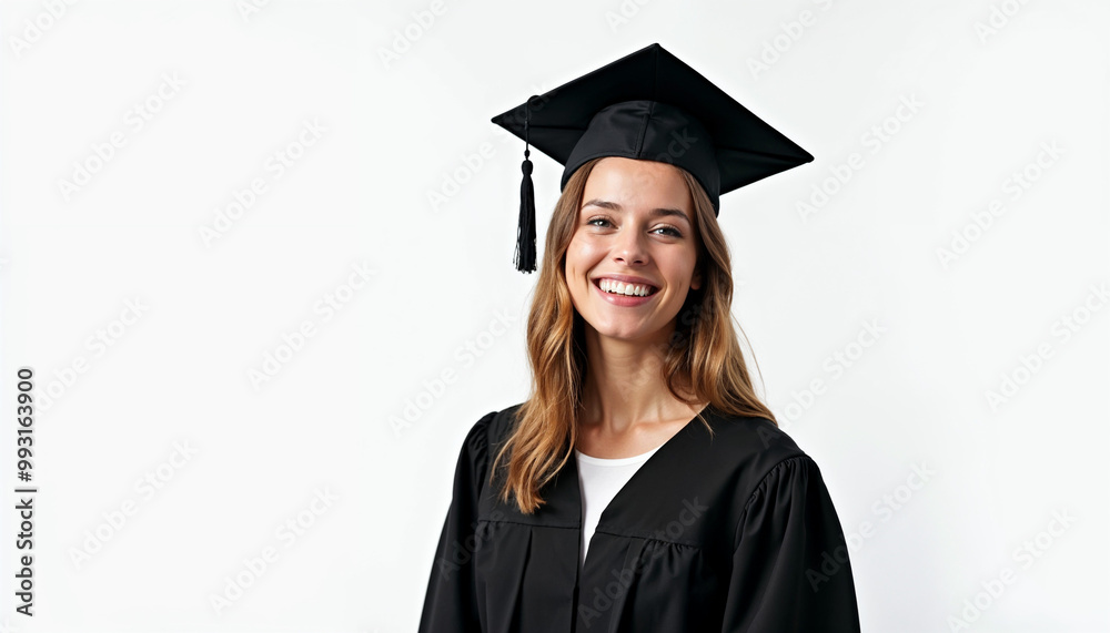Young woman in graduation attire smiles proudly, celebrating her achievement.
Young woman in graduation attire smiles proudly, celebrating her achievement.