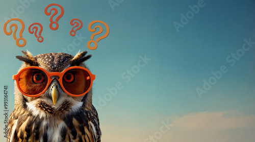 Funny Owl Wearing Sunglasses with Question Marks