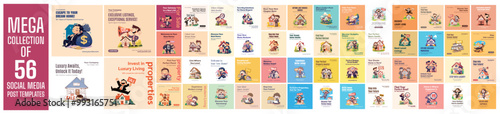 Mega collection of 56 social media post design template. Used for property agent advertising