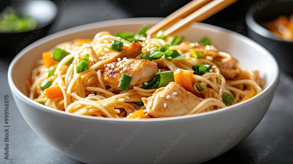 Delicious Chicken Noodle Bowl with Fresh Vegetables Delicious Chicken Noodle Bowl with Fresh Vegetables
