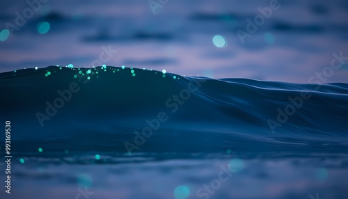 Teal Bokeh Wave on Dark Background Abstract Ocean Rhythm Design