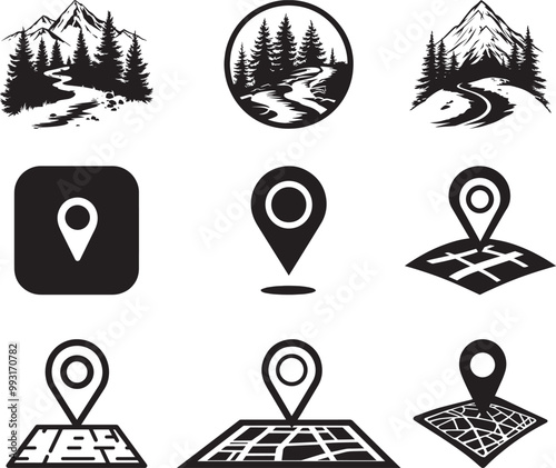 Collection of pin map location exploration travel vector silhouette