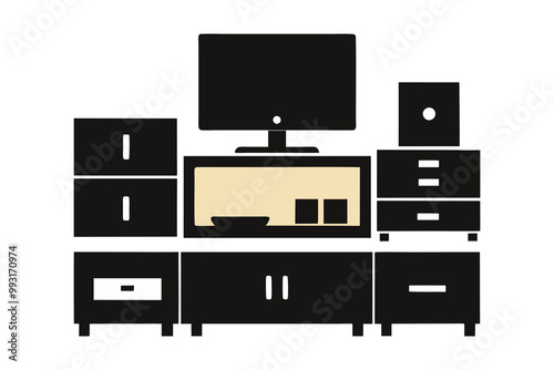 A Set of TV Stand Silhouette Vector Illustrations for Modern and Classic Interiors
