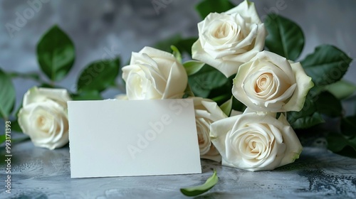 A white roses with paper. AI generate illustration