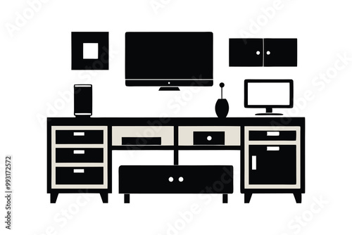A Set of TV Stand Silhouette Vector Illustrations for Modern and Classic Interiors