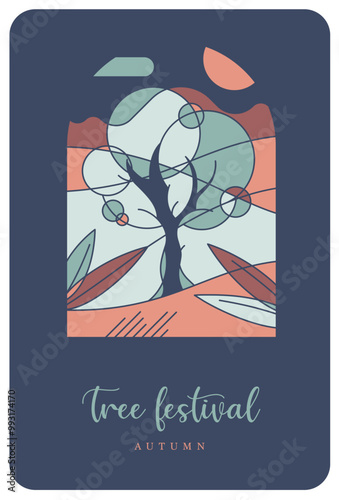 illustration d'une silhouette d'arbre pour annoncer un évènement autour de la biodiversité, fête des plantes, ouverture de pépinière, étiquette huile olive, manifestation, déforestation, 