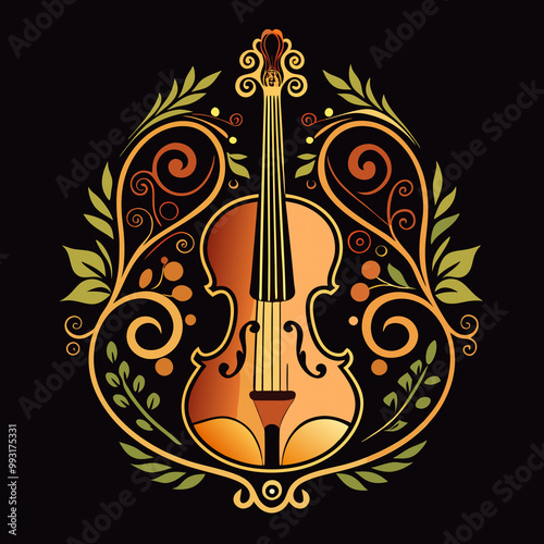 Classic Violin Instrument Logo for Orchestra Music Festival Posters and Advertising Banners