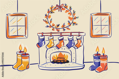 Cozy Fireplace with Christmas Stockings and Festive Decorations
