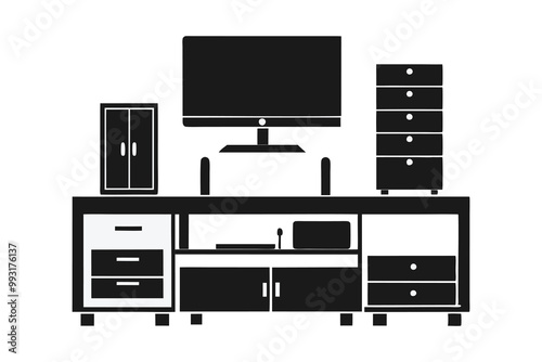 A Set of TV Stand Silhouette Vector Illustrations for Modern and Classic Interiors