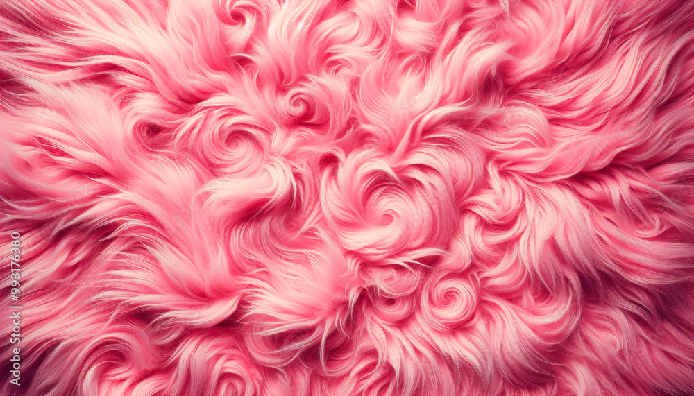 Obraz premium Pink fur texture top view. Pink sheepskin background. Fur pattern 