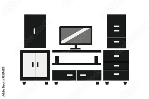 A Set of TV Stand Silhouette Vector Illustrations for Modern and Classic Interiors